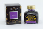 Diamine Lavender fountain pen ink bottle and packaging on a white background.