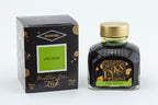 Diamine Jade Green fountain pen ink bottle and packaging on a white background.