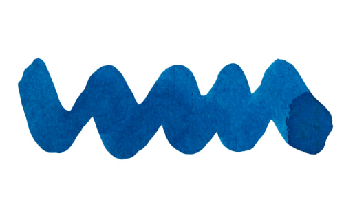 Wavy blue line on a white background. Diamine Early Dusk fountain pen ink colour swatch.