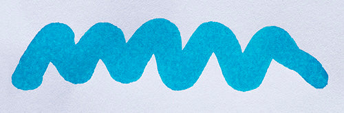 Wavy blue line on a white background. Diamine Turquoise fountain pen ink colour swatch.