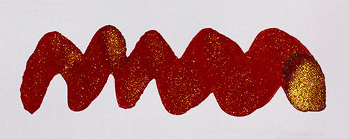 Wavy red line on a white background. Diamine Dragon Blood fountain pen ink colour swatch.