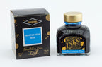 Diamine Mediterranean Blue fountain pen ink bottle and packaging on a white background.