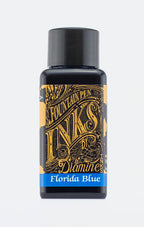 Diamine Florida Blue fountain pen ink bottle and packaging on a white background.