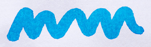 Wavy blue line on a white background. Diamine Aqua Blue fountain pen ink colour swatch.