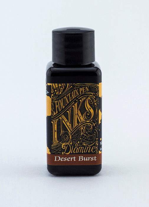 Diamine Desert Burst fountain pen ink bottle and packaging on a white background.