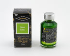 Diamine Neon Lime fountain pen ink bottle and packaging on a white background.