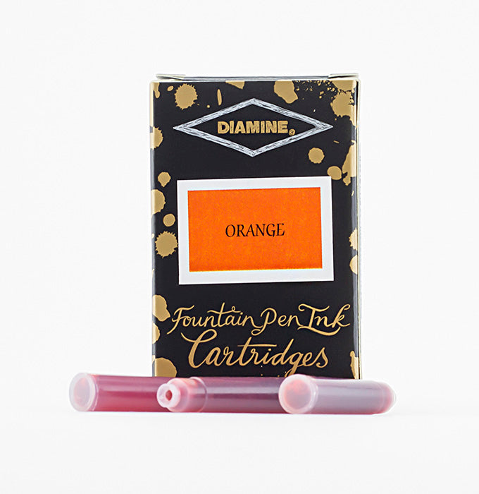 Diamine Orange fountain pen ink cartridges and packaging box on a white background.