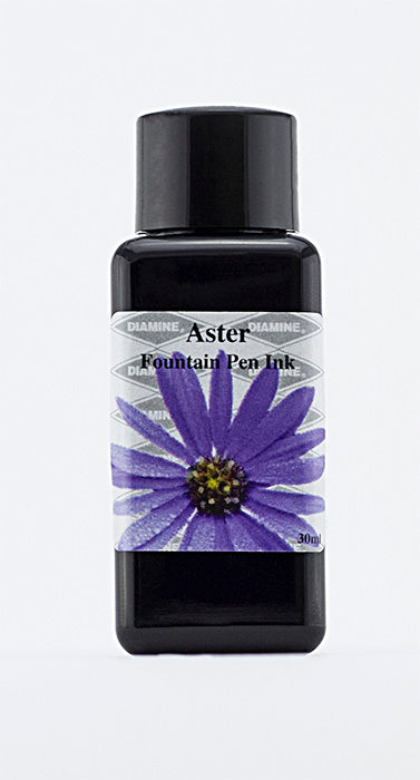 Diamine Aster fountain pen ink bottle and packaging on a white background.