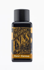 Diamine Raw Sienna fountain pen ink bottle and packaging on a white background.