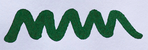 Wavy green line on a white background. Diamine Green Umber fountain pen ink colour swatch.