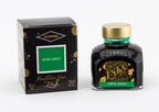 Diamine Ultra Green fountain pen ink bottle and packaging on a white background.