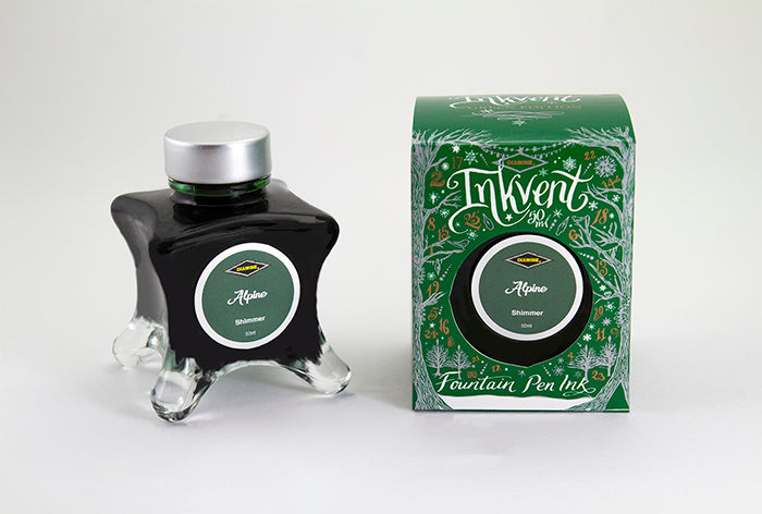 Diamine Alpine fountain pen ink bottle and packaging on a white background.