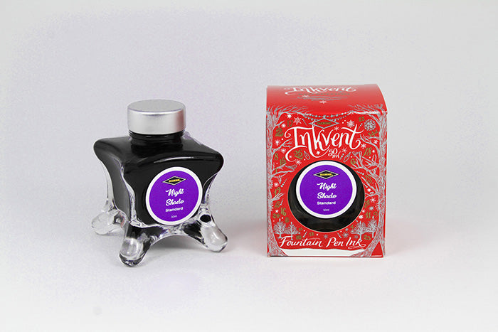 Diamine Nightshade fountain pen ink bottle and packaging on a white background.