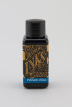 Diamine Pelham Blue fountain pen ink bottle and packaging on a white background.
