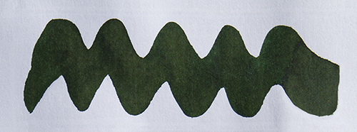 Wavy green line on a white background. Diamine Canalside fountain pen ink colour swatch.