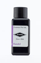 Diamine Handel fountain pen ink bottle and packaging on a white background.