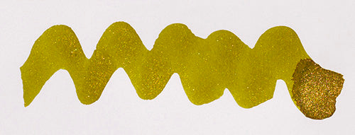 Wavy green line on a white background. Diamine Razzmatazz fountain pen ink colour swatch