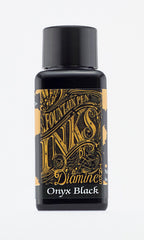 Diamine Onyx Black fountain pen ink bottle and packaging on a white background.