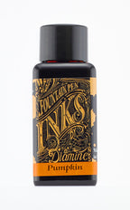 Diamine Pumpkin fountain pen ink bottle and packaging on a white background.