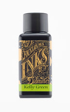 Diamine Kelly Green fountain pen ink bottle and packaging on a white background.