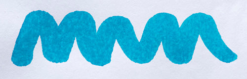 Wavy blue line on a white background. Diamine Havasu Turquoise fountain pen ink colour swatch.