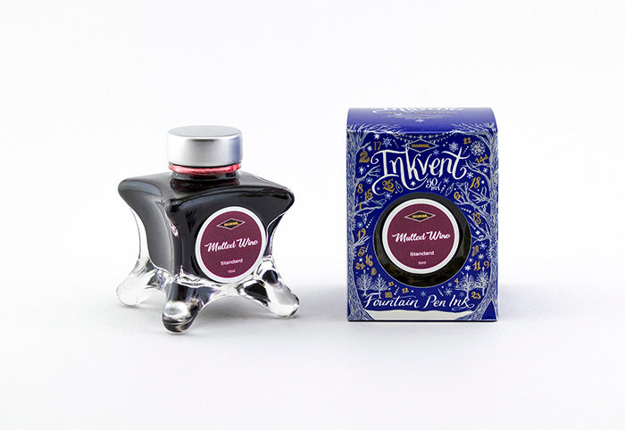 Diamine Mulled Wine fountain pen ink bottle and packaging on a white background.