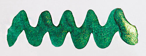 Wavy green line on a white background. Diamine Golden Ivy fountain pen ink colour swatch.