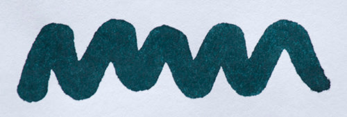 Wavy teal line on a white background. Diamine Twilight fountain pen ink colour swatch.