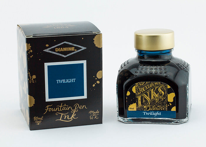 Diamine Twilight fountain pen ink bottle and packaging on a white background.