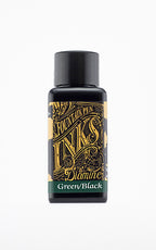 Diamine Green Black fountain pen ink bottle and packaging on a white background.