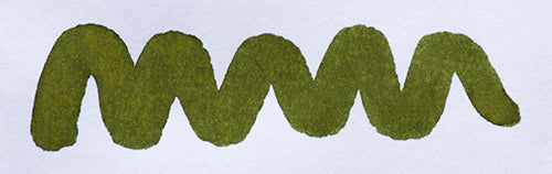 Wavy green line on a white background. Diamine Evergreen fountain pen ink colour swatch.