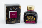 Diamine Syrah fountain pen ink bottle and packaging on a white background.