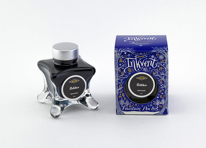 Diamine Solstice fountain pen ink bottle and packaging on a white background.