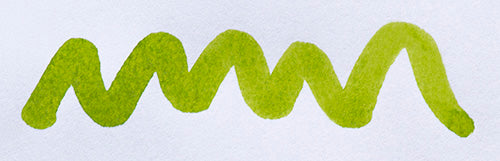 Wavy green line on a white background. Diamine Spring Green fountain pen ink colour swatch.