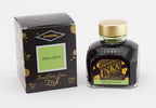 Diamine Spring Green fountain pen ink bottle and packaging on a white background.