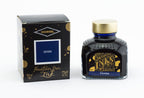 Diamine Denim fountain pen ink bottle and packaging on a white background.