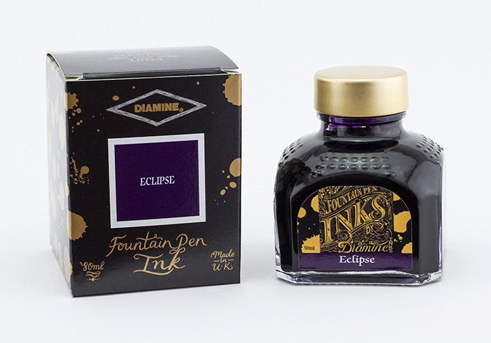 Diamine Eclipse fountain pen ink bottle and packaging on a white background.