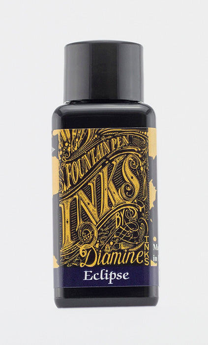 Diamine Eclipse fountain pen ink bottle and packaging on a white background.