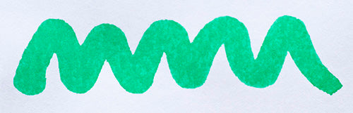 Wavy green line on a white background. Diamine Soft Mint fountain pen ink colour swatch.