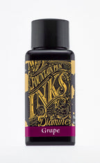 Diamine Grape fountain pen ink bottle and packaging on a white background.