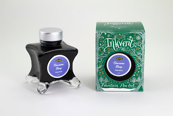 Diamine One More Sleep fountain pen ink bottle and packaging on a white background.