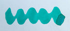 Wavy teal line on a white background. Diamine Blue Peppermint fountain pen ink colour swatch.