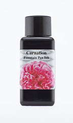 Diamine Carnation fountain pen ink bottle and packaging on a white background.