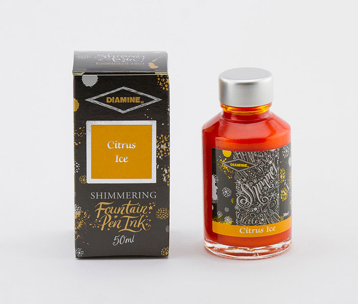 Diamine Citrus Ice fountain pen ink bottle and packaging on a white background.
