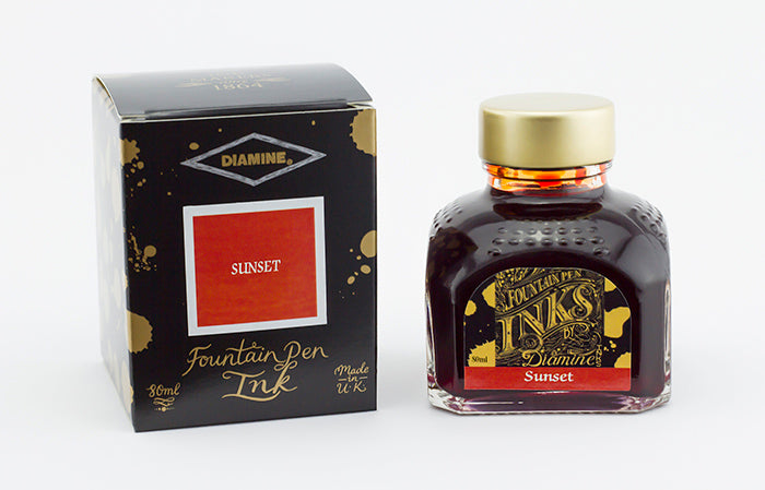 Diamine Sunset fountain pen ink bottle and packaging on a white background.