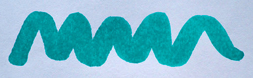 Wavy teal line on a white background. Diamine Aqua Lagoon fountain pen ink colour swatch.
