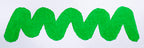 Wavy green line on a white background. Diamine Apple Glory fountain pen ink colour swatch.