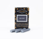 Diamine Earl Grey fountain pen ink cartridges and packaging box on a white background.