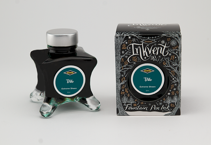 Diamine Vibe fountain pen ink bottle and packaging on a white background.