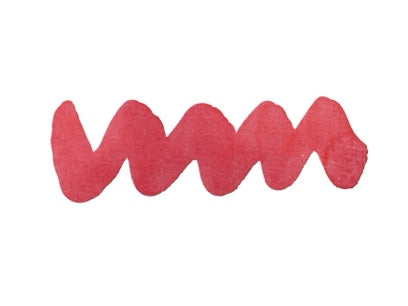 Wavy red line on a white background. Diamine Cherry Red Forever Ink fountain pen ink colour swatch.